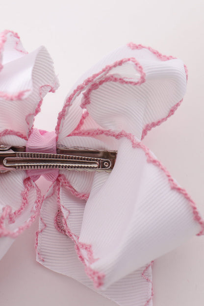 Pink turkey embroidery crochet edge hair bow