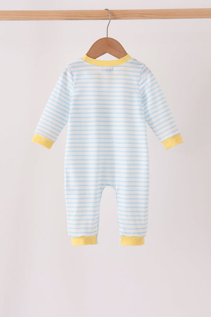 Blue Excavator Applique Stripe Romper