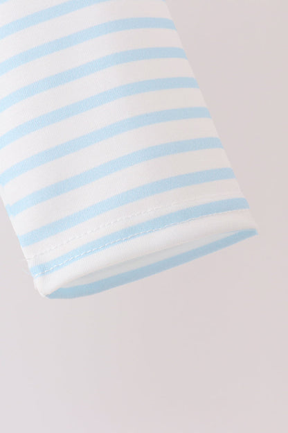 Blue Excavator Applique Stripe Top