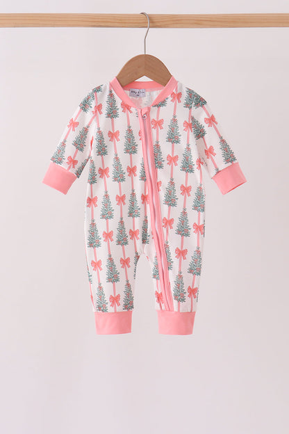 Pink Christmas Tree Bow Romper