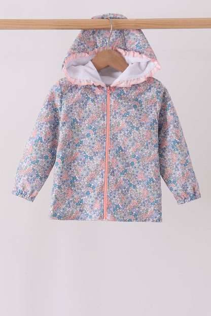 Multicolored Floral Ruffle Raincoat