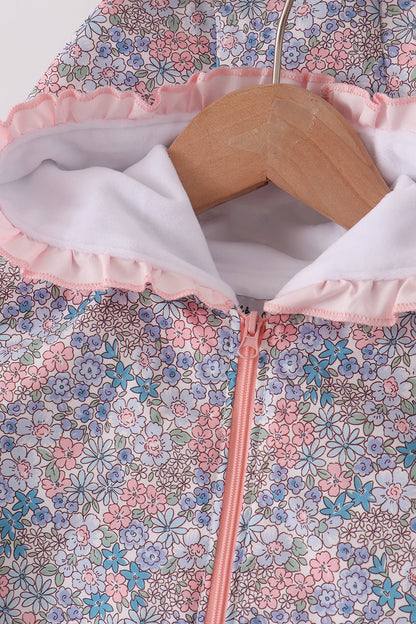 Multicolored Floral Ruffle Raincoat