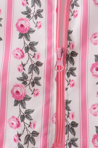 Pink Floral Stripe Ruffle Raincoat