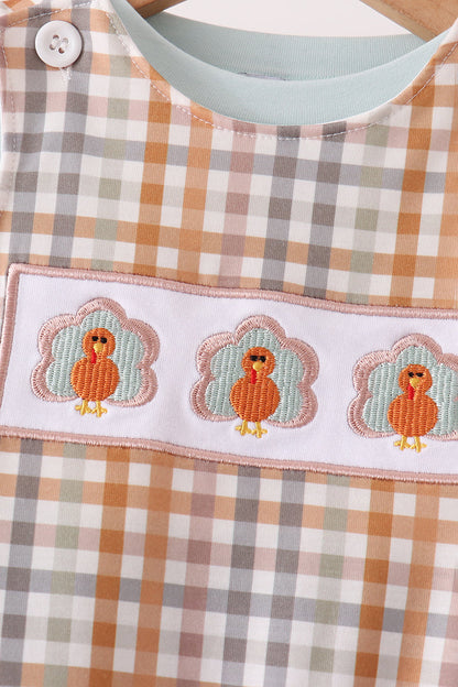 Sage Turkey Embroidery Plaid 2pc set
