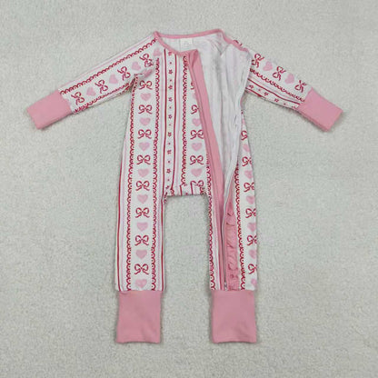 Sibling Baby Girls Bows Hearts Stripe Pants Pockets Shorts Pajamas Clothes Sets Ruffle Zip Rompers