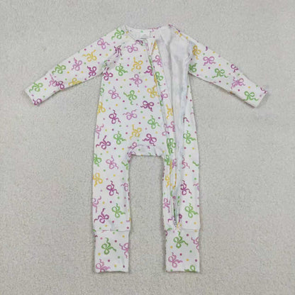 Sibling Baby Girls Mardigras Bows Polka Dots Pants Pajamas Set Zipper Convertible Rompers