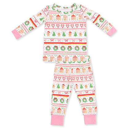 Gingerbread Fair Isle Pink - Long Sleeve Loungewear Set