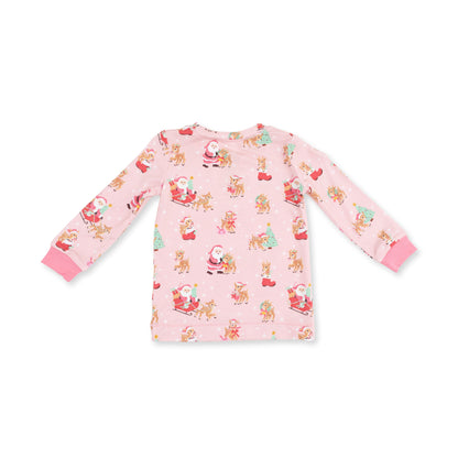 Vintage Reindeer & Santa Pink - Long Sleeve Loungewear Set