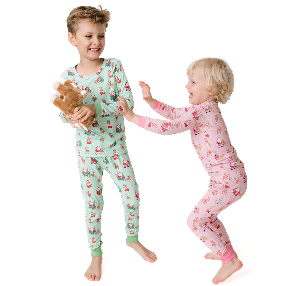 Vintage Reindeer & Santa Pink - Bamboo - Long Sleeve Loungewear Set