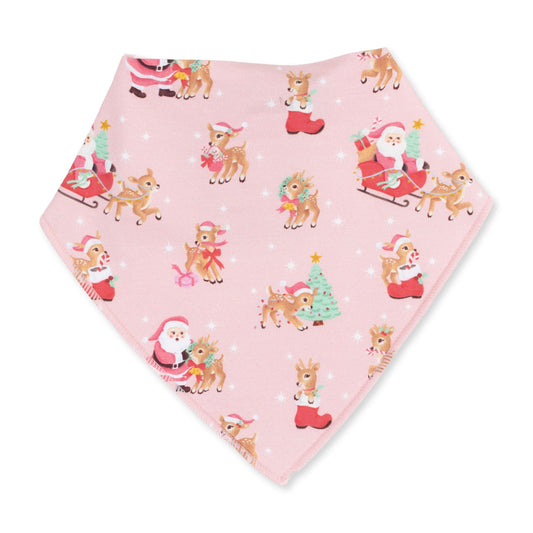 Vintage Reindeer & Santa Pink - Bamboo - Bandana Bib