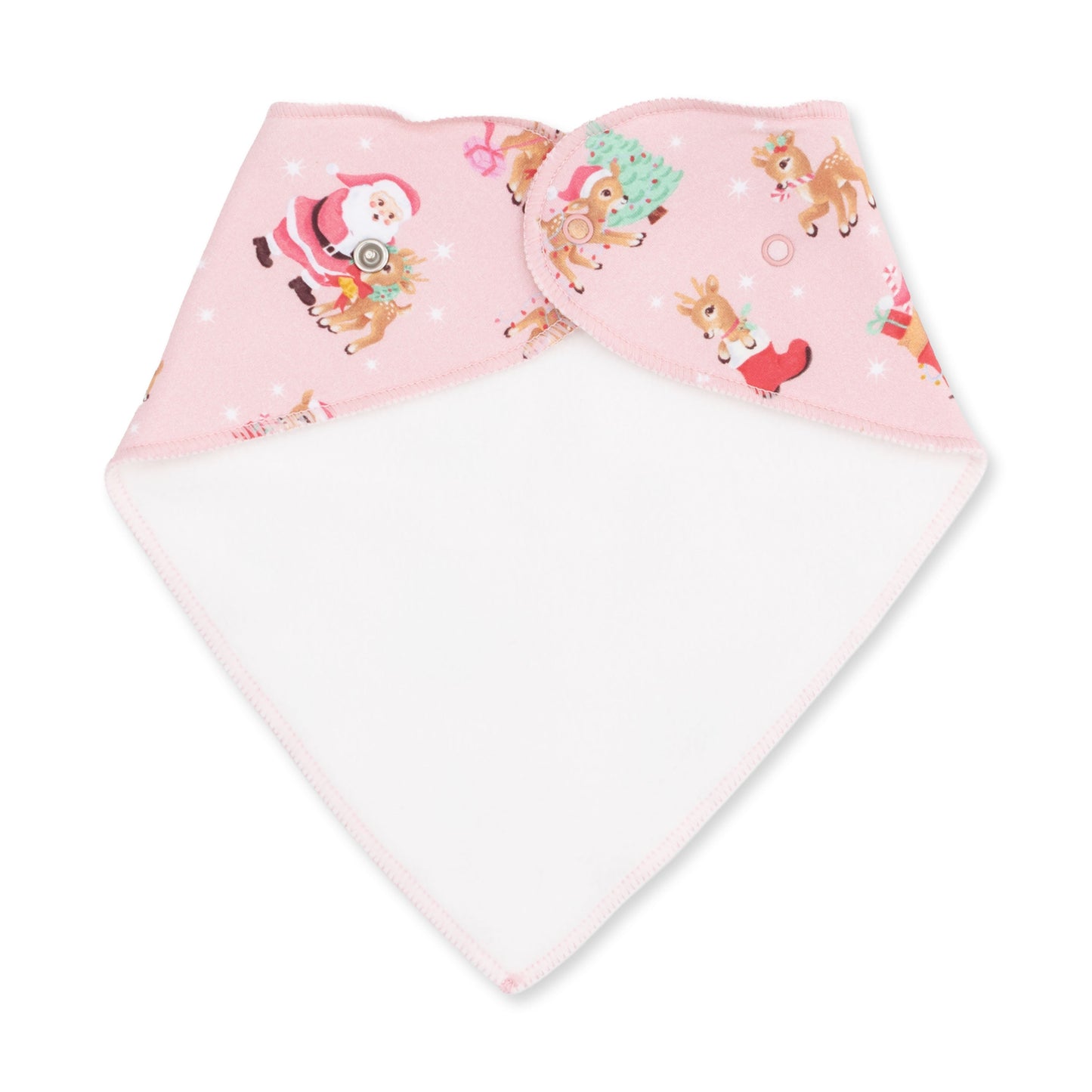 Vintage Reindeer & Santa Pink - Bandana Bib
