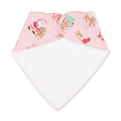 Vintage Reindeer & Santa Pink - Bandana Bib
