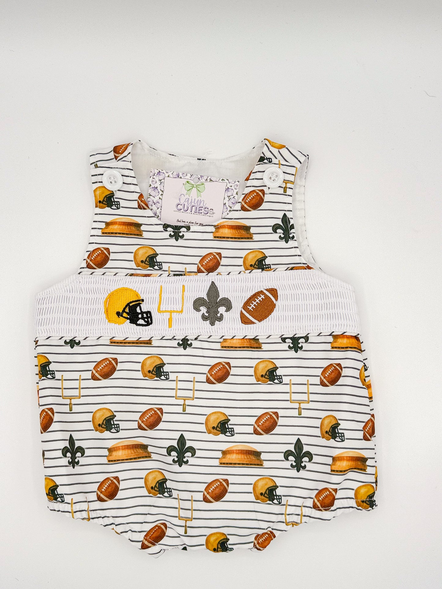 Black & Gold Football Smocked Gender Neutral Bubble