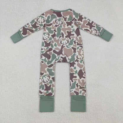 Sibling Baby Boys Deer Camo Hunting Pajamas Set Zip Romper Hoodies Top Blanked