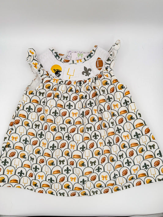 Black & Gold Football Smocked Dress – Game Day Outfit for Girls