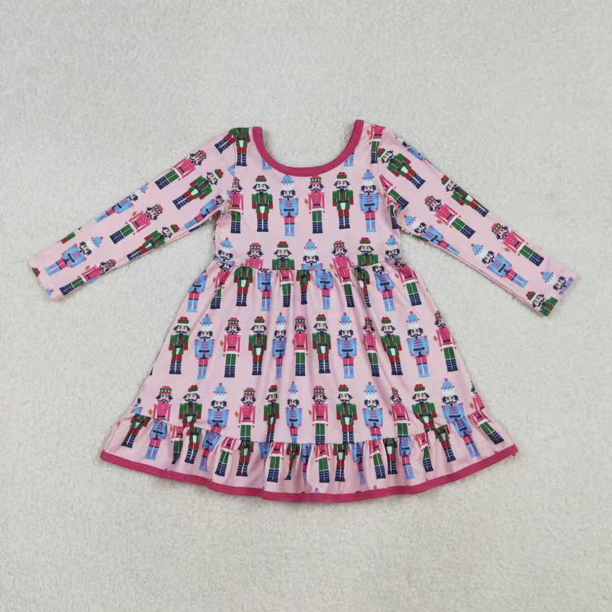 Sibling Baby Boys Girls Soldiers Checked Christmas Ruffle Knee Length Dress Pajamas Sets Footie Rompers