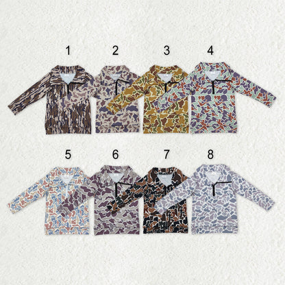 Sibling Baby Boys Long Sleeves Western Camo Pocket Half Zipper Pullovers Top