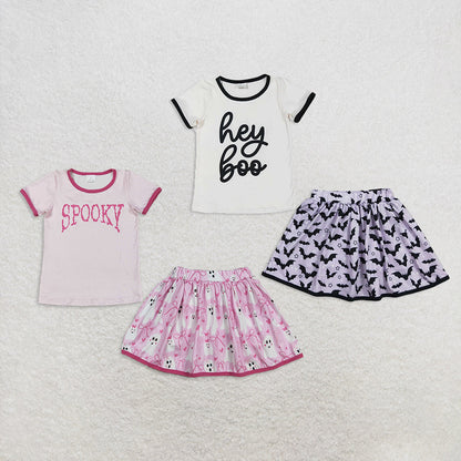 Sibling Baby Girls Hey Boo Spooky Top Bats Ghosts Skorts Halloween Clothes Set