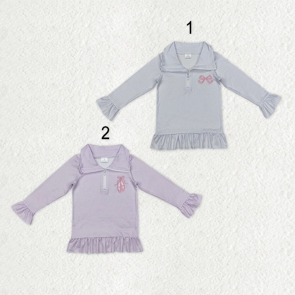 Sibling Baby Girls Embroidery Bows Shoes Zipper Ruffle Pullovers Top