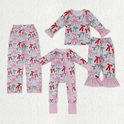 Family Sibling Colorful Bows Rompers Pajamas Sets Women Pants