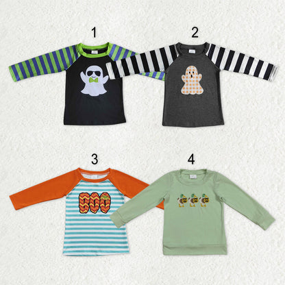 Sibling Baby Boys Embroidery Boo Ghosts Pumpkins Halloween Tee Shirts Top