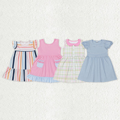 Sibling Baby Girls Stripe Checked Ruffle Sleeve Knee Length Dresses