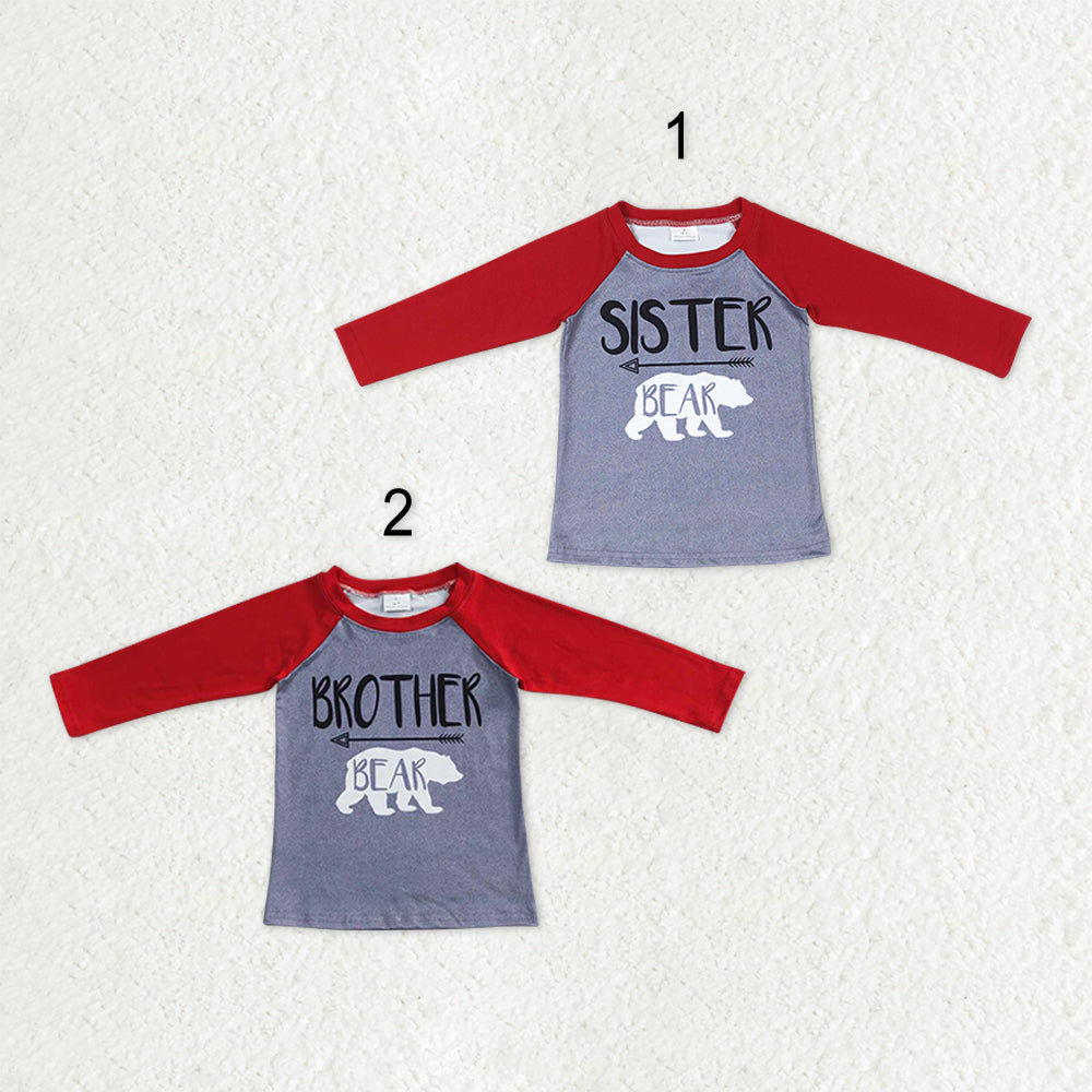 Sibling Baby Boys Girls Western Bears Tee Shirts Top