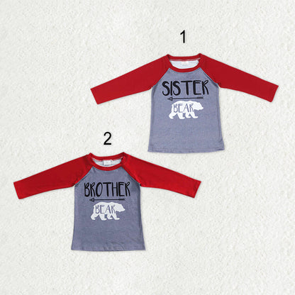 Sibling Baby Boys Girls Western Bears Tee Shirts Top