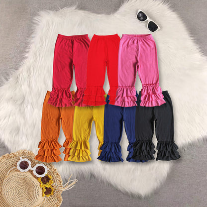 Sibling Baby Girls Triple Ruffle Cotton Pants