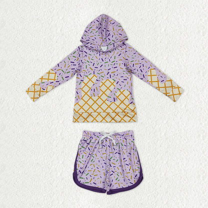 Sibling Baby Kids Lavender Sprinkles Drip Hoodies Skirt Shorts Team Clothes Sets