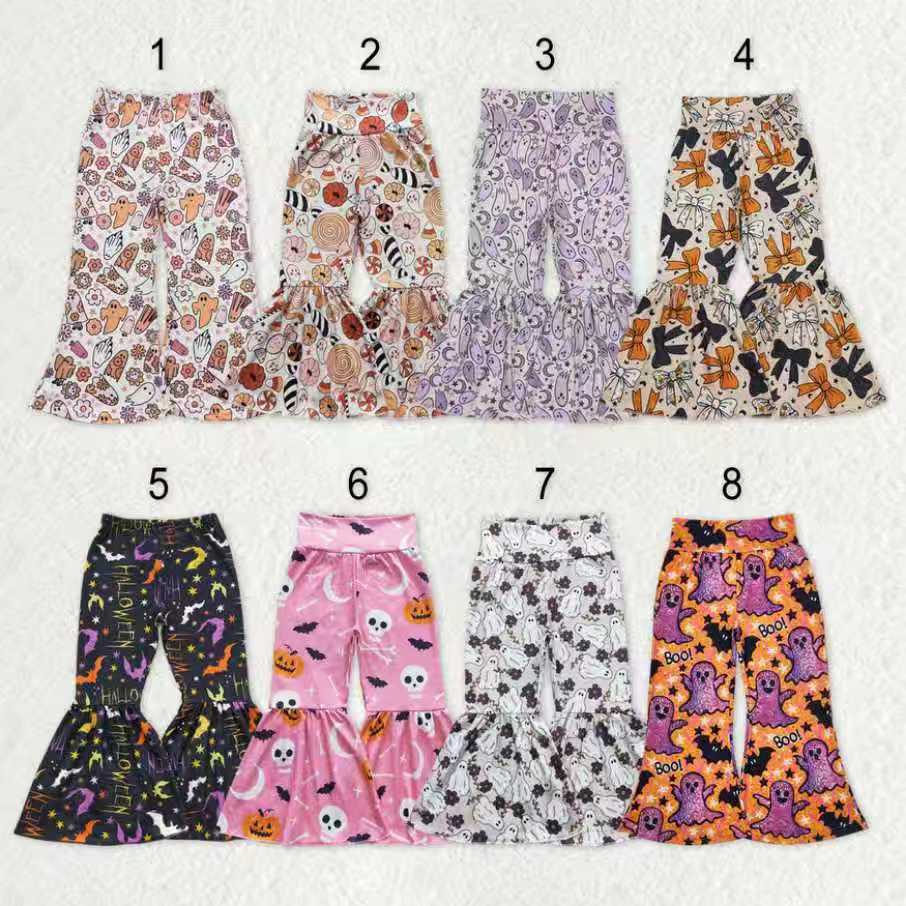 Sibling Baby Girls Halloween Ghosts Candy Bell Bottom Pants