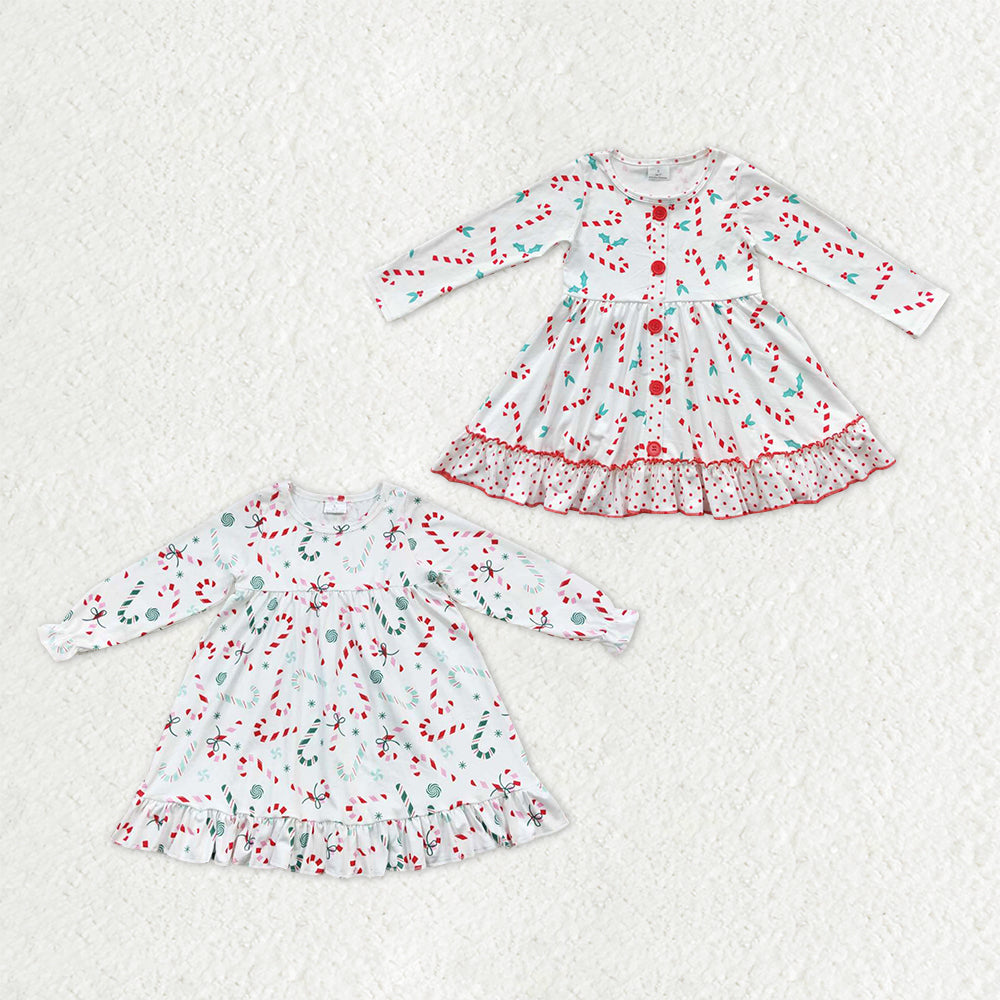 Sibling Baby Girls Holly Candy Cane Plaid Christmas Ruffle Knee Length Dresses