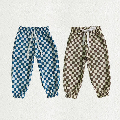 Sibling Baby Boys Checked Tie Cotton Jogger Pants