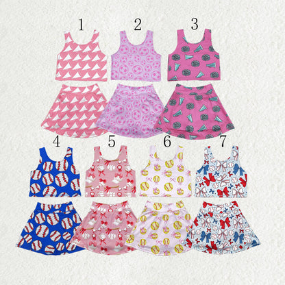 Sibling Baby Girls Football Baseball Cheer Yoga Active Wear Top Shorts Skirts Clothes Sets