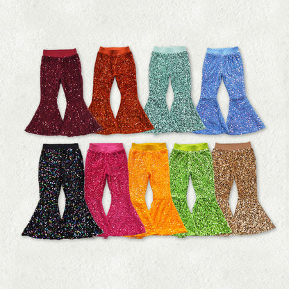 Sibling Baby Girls Party Birthday Sequin Sparkle Flare Bell Bottom Pants
