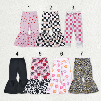 Sibling Baby Girls Hearts Checked Valentine Bell Bottom Leggings Pants