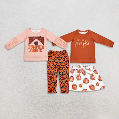 Sibling Baby Girls Pumpkins Top Leopard Leggings Skirts Bottom Fall Clothes Sets