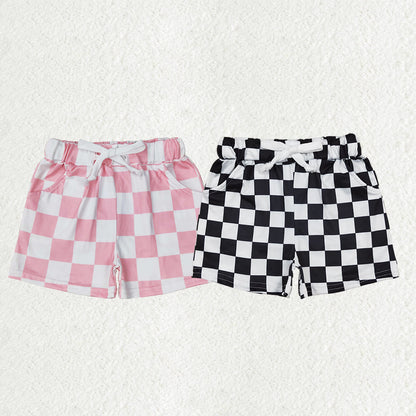 Sibling Baby Girls Pink Black Plaid Summer Shorts Bottoms