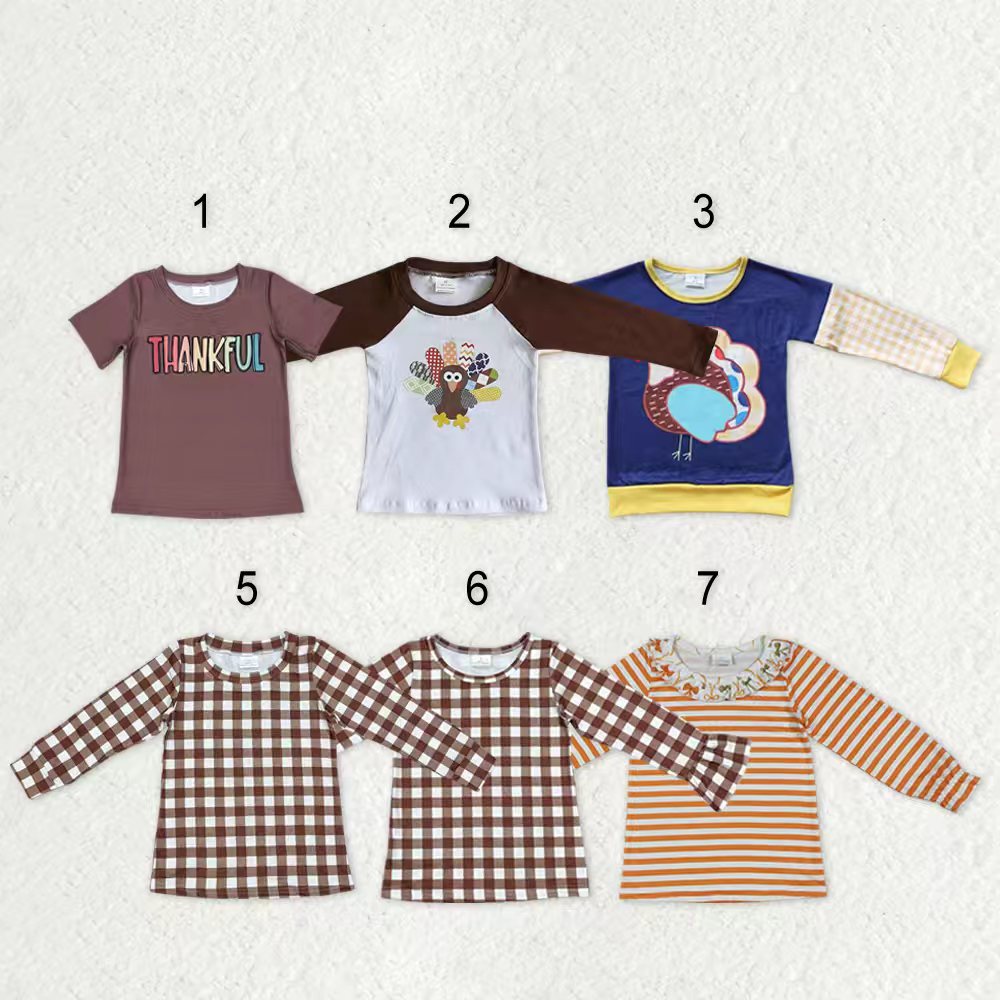 Sibling Baby Boys Girls Turkey Checked Stripe Thanksgiving Tee Shirts Top