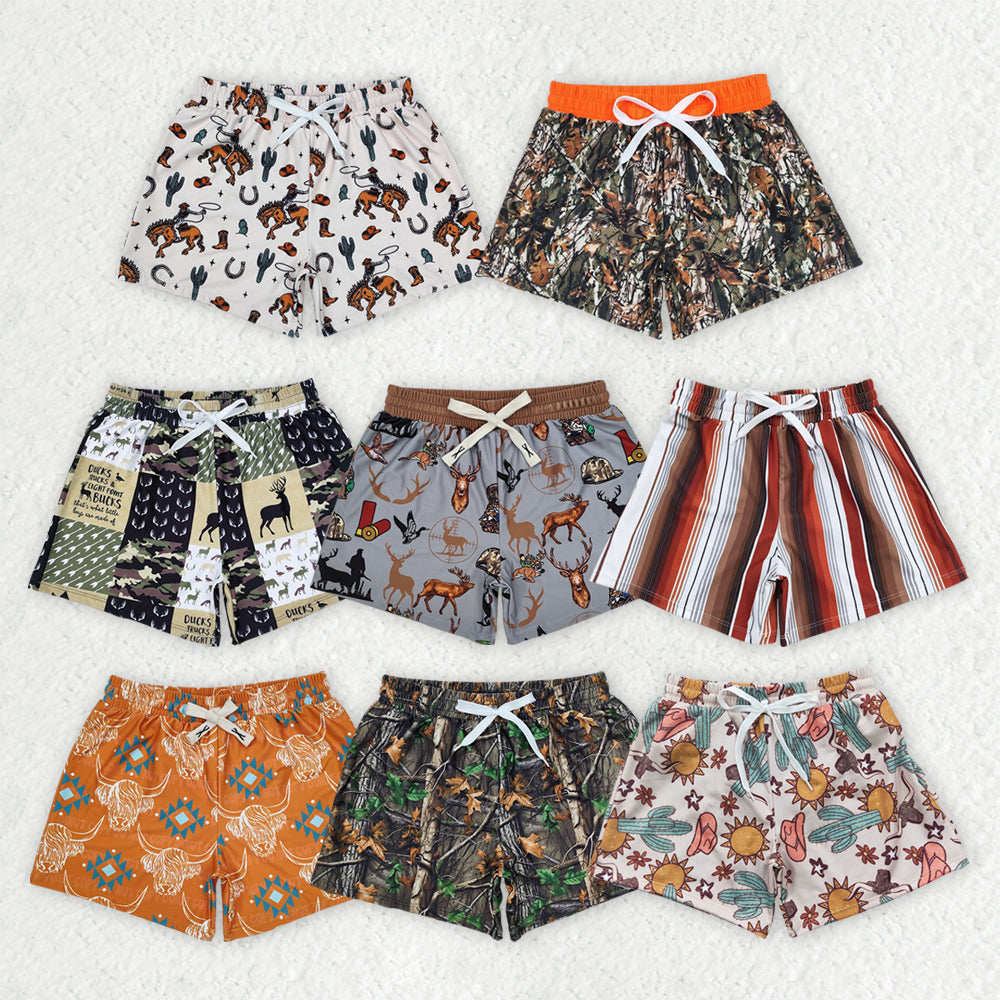 Sibling Baby Boys Cactus Cows Western Trunks Swimsuits