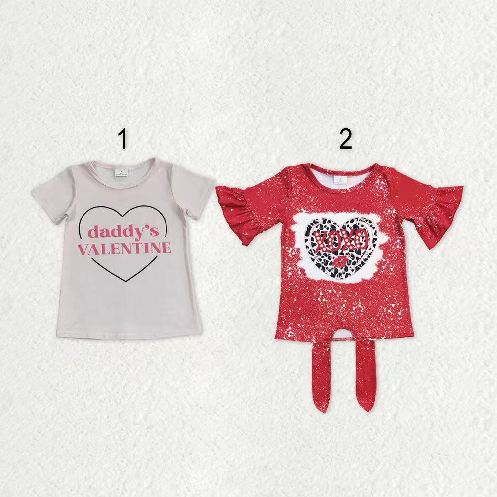Sibling Baby Girls Leopard Hearts Valentine Tee Shirts Top