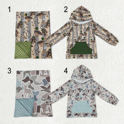Sibling Baby Boys Ducks Dogs Deer Camo Calls Southern Hunting Hoodies Top Blankets