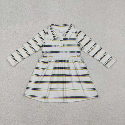 Sibling Baby Girls Mardigras Stripe Button Knee Length Dresses Polo Shirts Top