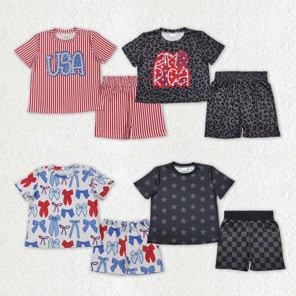 Sibling Baby Girls Summer Stars USA Top Shorts 4th of July Slouchy Pajamas Clothes Sets