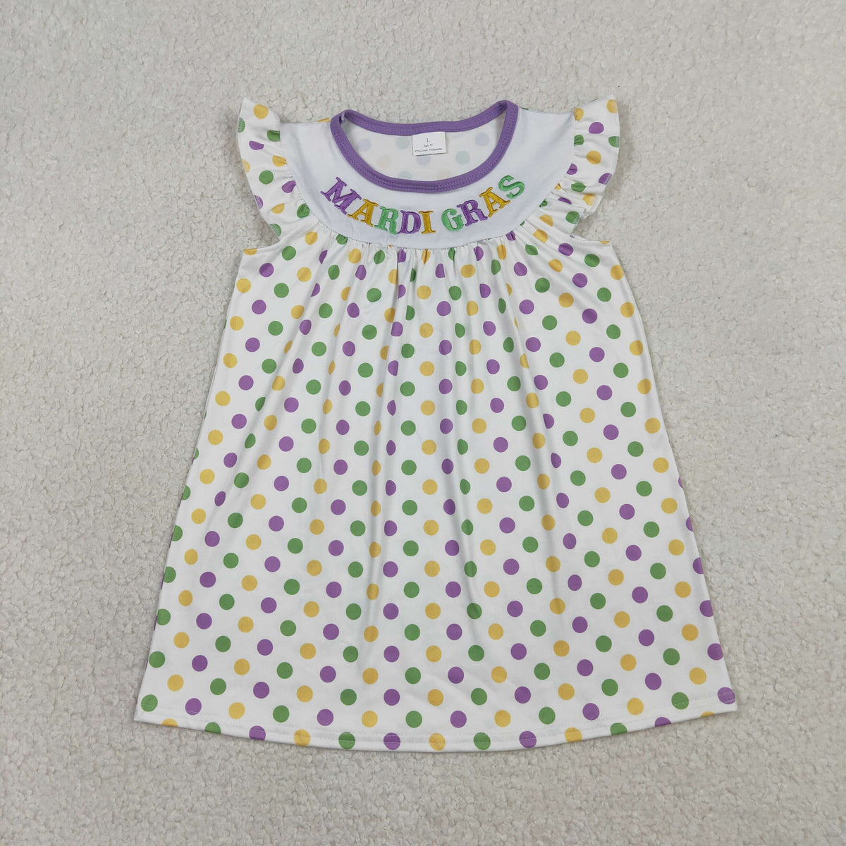 Sibling Baby Girls Embroidery MARDIGRAS Polka Dots Tunic Ruffle Pants Knee Length Dresses