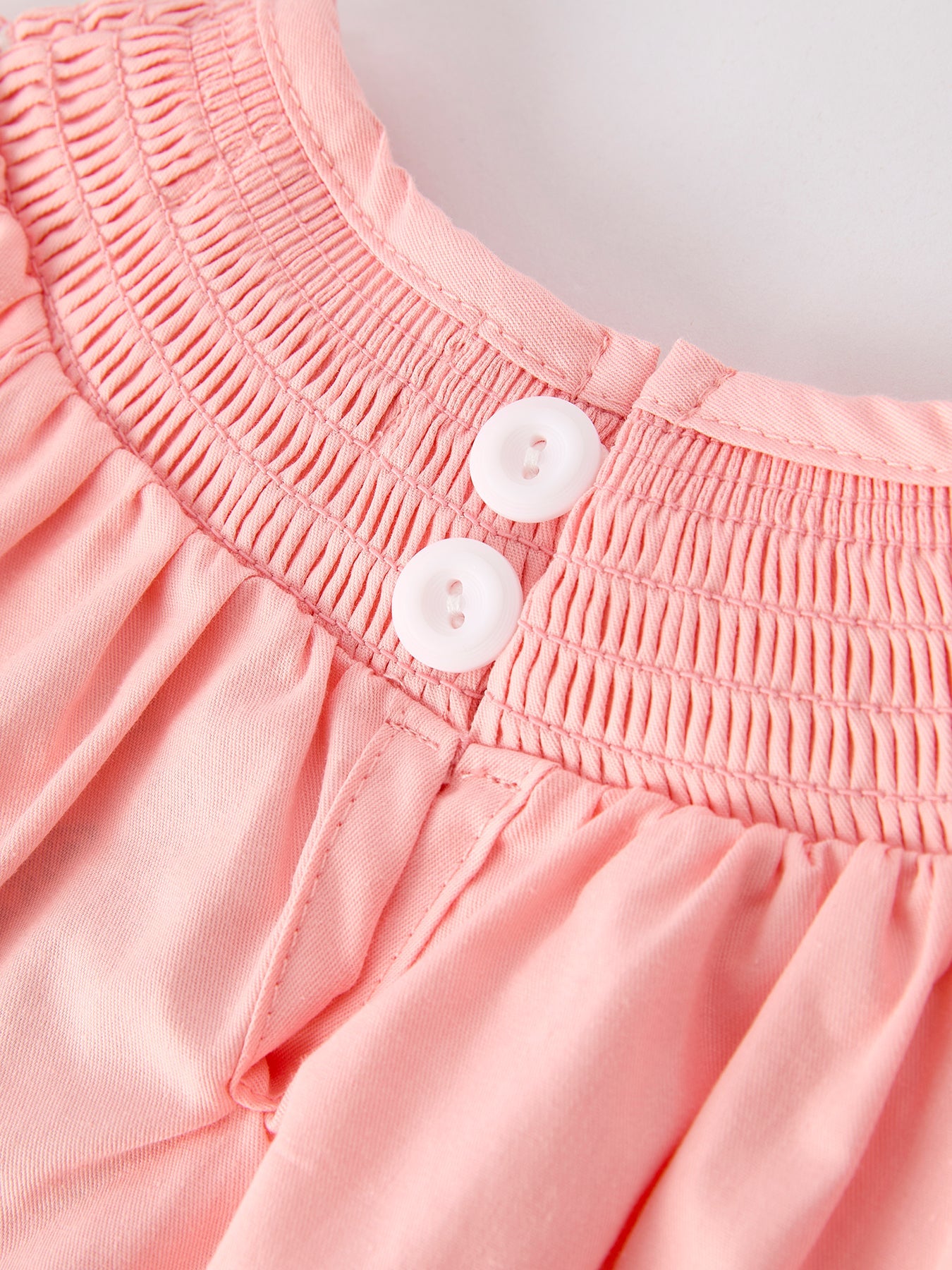 Girls Horse Smocking Embroidered Coral Romper