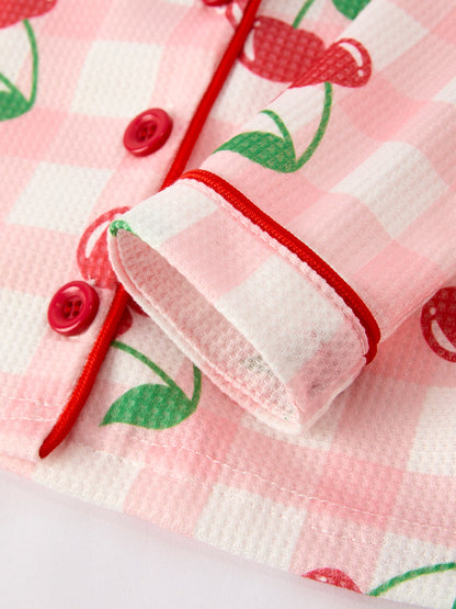 Waffle Cherry Girls Long Sleeve Set