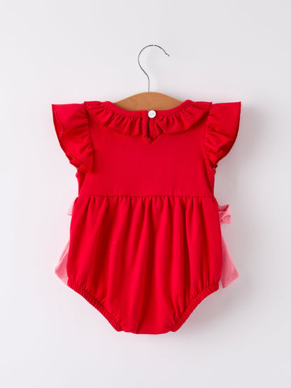 Red Cherry Bow Smocking Embroidery Girls' Romper