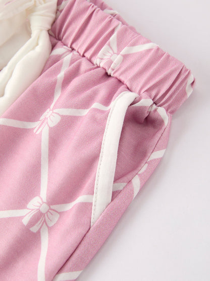 Mommy & me Autumn Check Bow Girls Lapel Pajamas