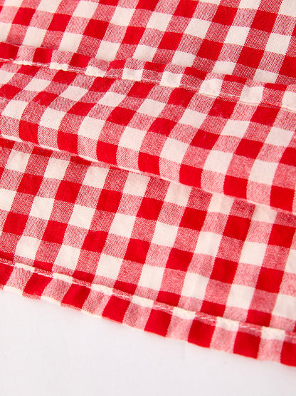 Red Cherry Bow Plaid Smocking Embroidery Girls'  Dress